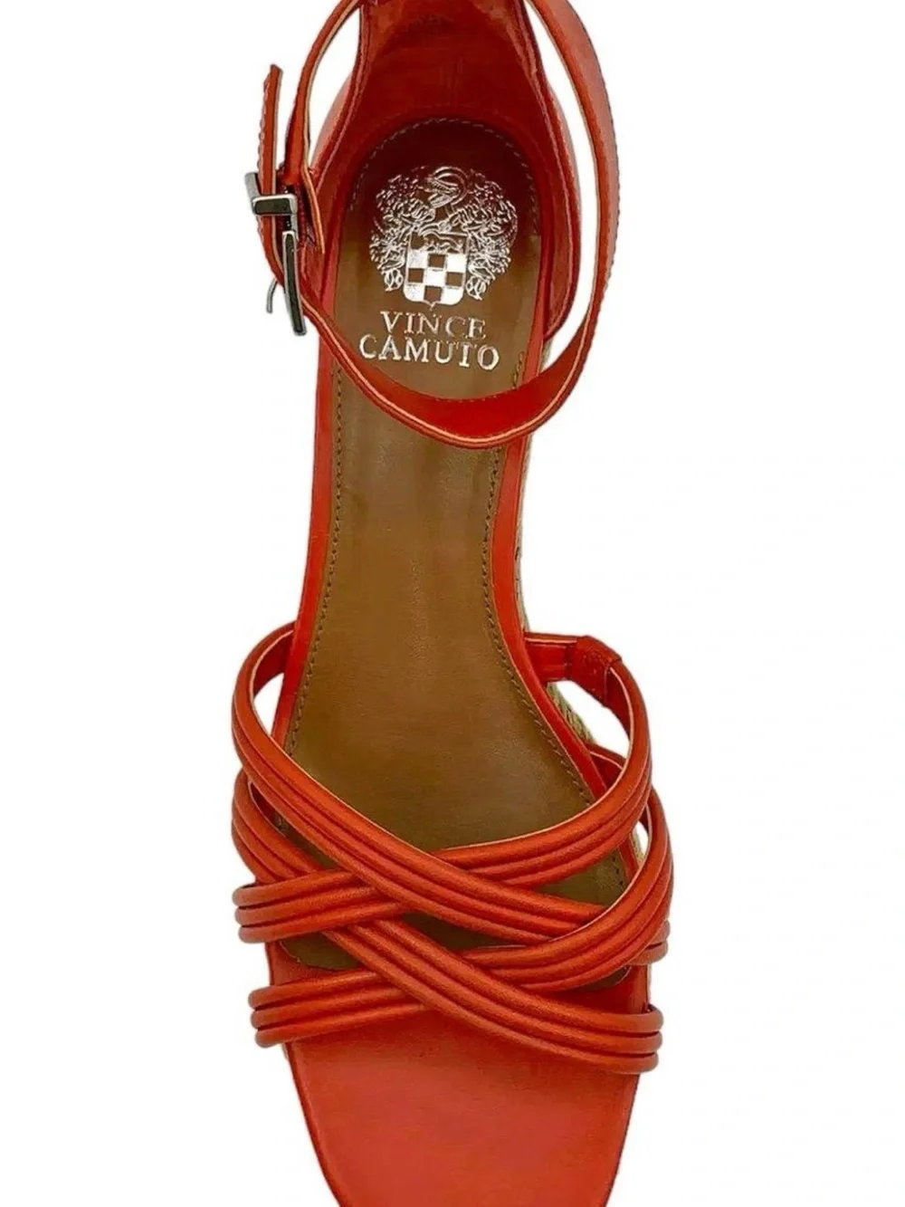 Vince Camuto New Red Orange Ankle-Strap Espadrille Wedge Sandals 8.5